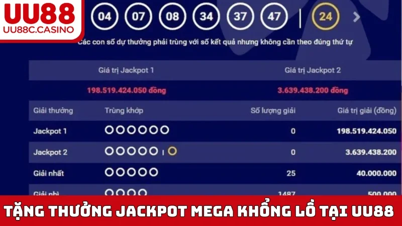 Tặng thưởng Jackpot Mega khổng lồ tại UU88